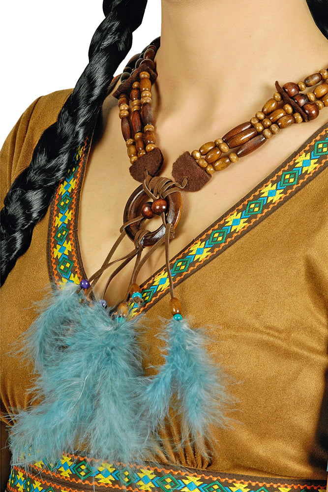 Indianer Halskette mit Holzperlen und Federn