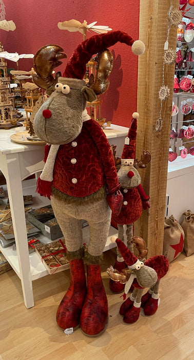 Riffelmacher Elch Rentier Dekofigur 38 x 48 cm 74706 | Braun / Rot - Weihnachten Adventsdekoration