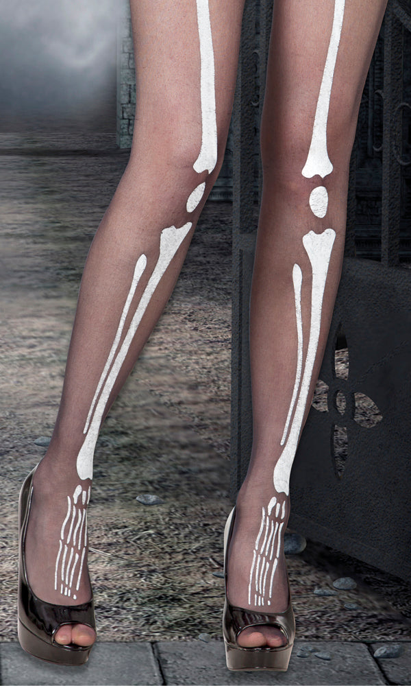 Strumpfhose Knochen Schwarz Weiß Gr. S M