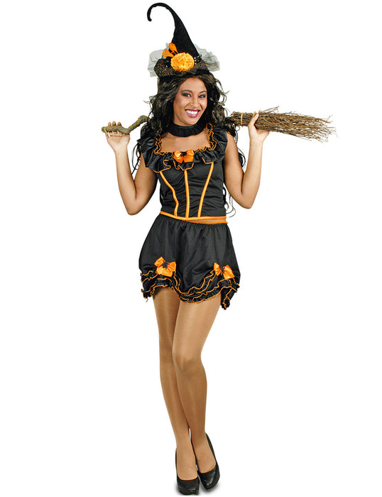 Hexenkostüm Myra für Damen - Schwarz Orange | 2-tlg. für Halloween und Karneval