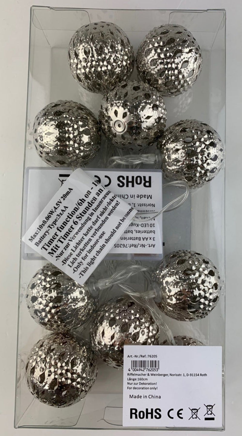 LED Kugel-Lichterkette Silber | 160cm