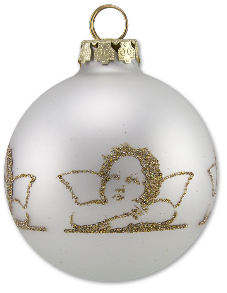 Thüringer Glasdesign Weihnachtskugel-Set 8cm 12-tlg. - Diamonds mit Glitzer Dekor Engel Raphael - A0