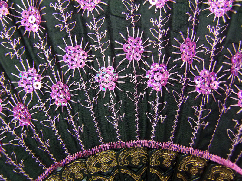 Barock Fächer mit Glitzer Pailletten | Schwarz Rosa