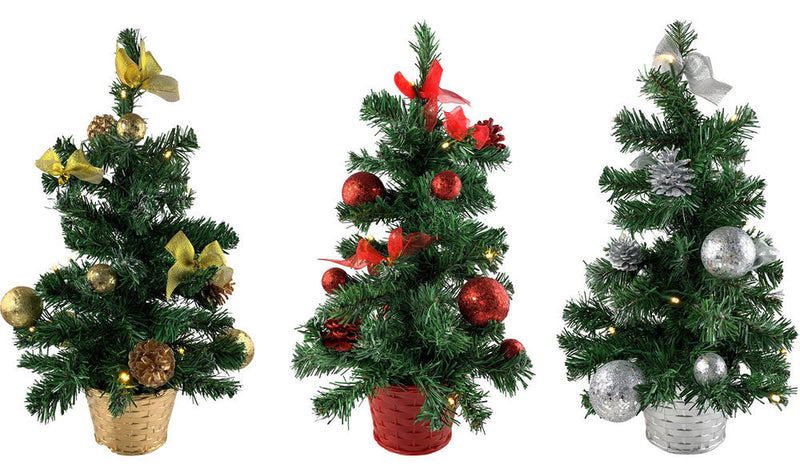 Geschmückter Weihnachtsbaum mit Deko und 20er LED Lichterkette - 50cm | Farbwahl