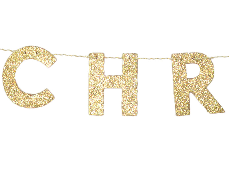 Holz Girlande mit Schriftzug "Merry Christmas" 190x10 cm | 12455 - Gold