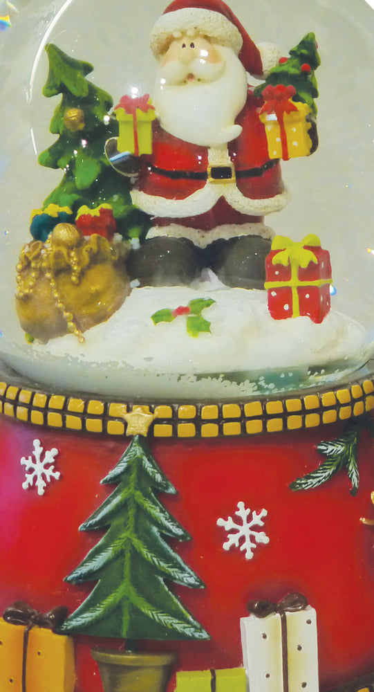 Spieluhr Schneekugel "Weihnachtsmann mit Geschenkesack" Ø 15 cm | 71564