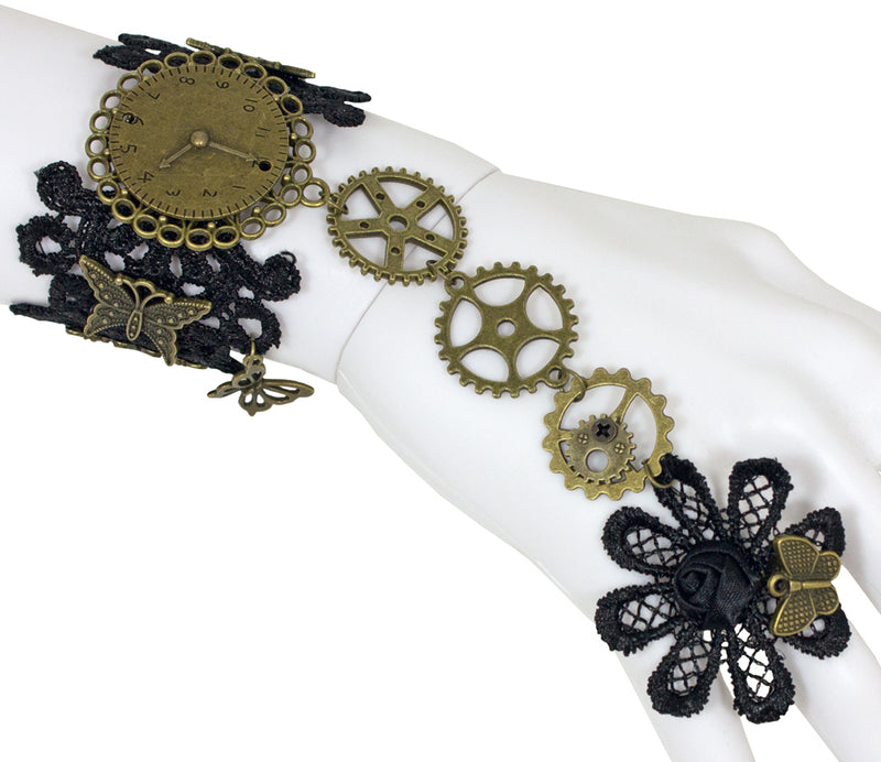 Steampunk Manolette Spitzen Armband - Schwarz Gold