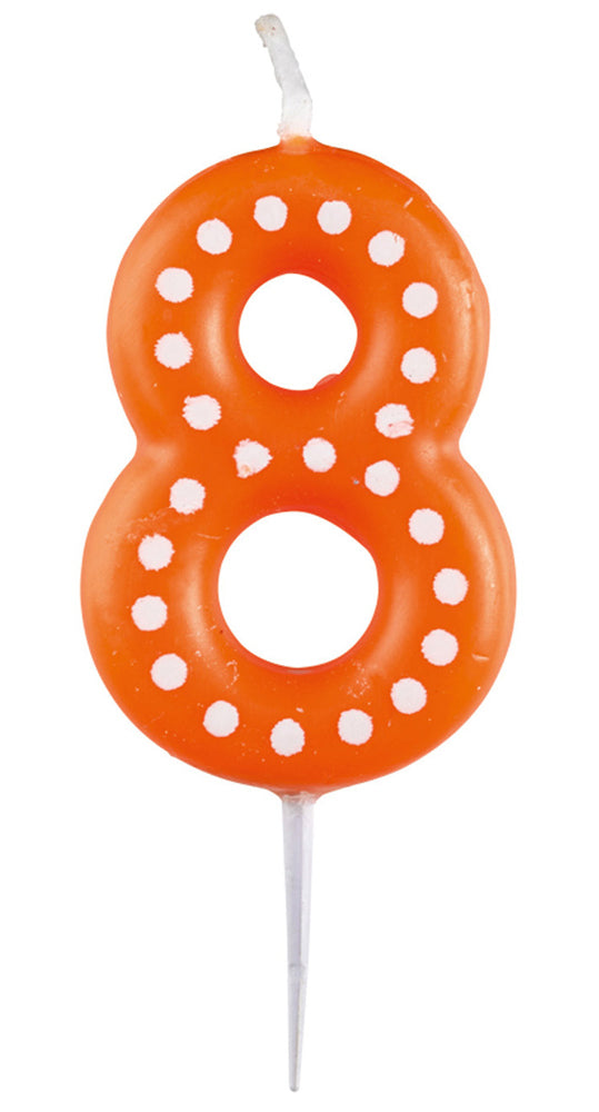 Zahlenkerze mit Punkten 6,5cm | Orange # 8