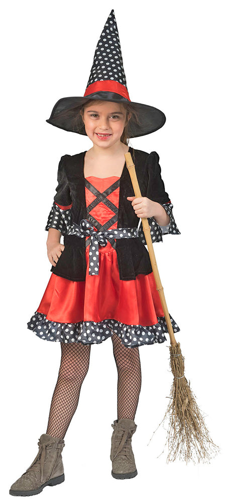 Hexen Kostüm "Dotty" für Mädchen - Schwarz Rot | Magierin Zauberin Halloween Kinderkostüm