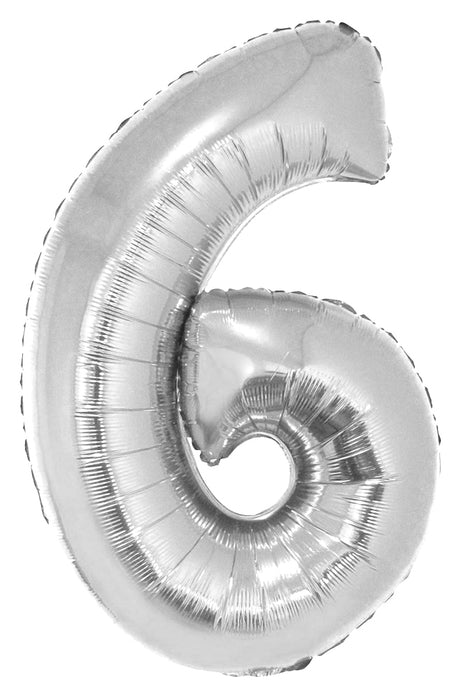 XXL Zahlen Folienballon 100 cm - Silber Zahl 6