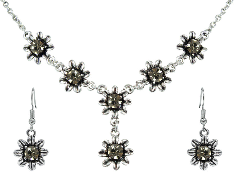 Blumen Collier mit Ohrhängern - Black Diamond