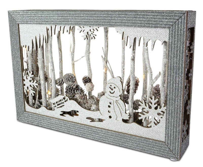 Riffelmacher LED Weihnachtsbild "Schneemann" 76672 - 37x25 cm | Silber Weiß