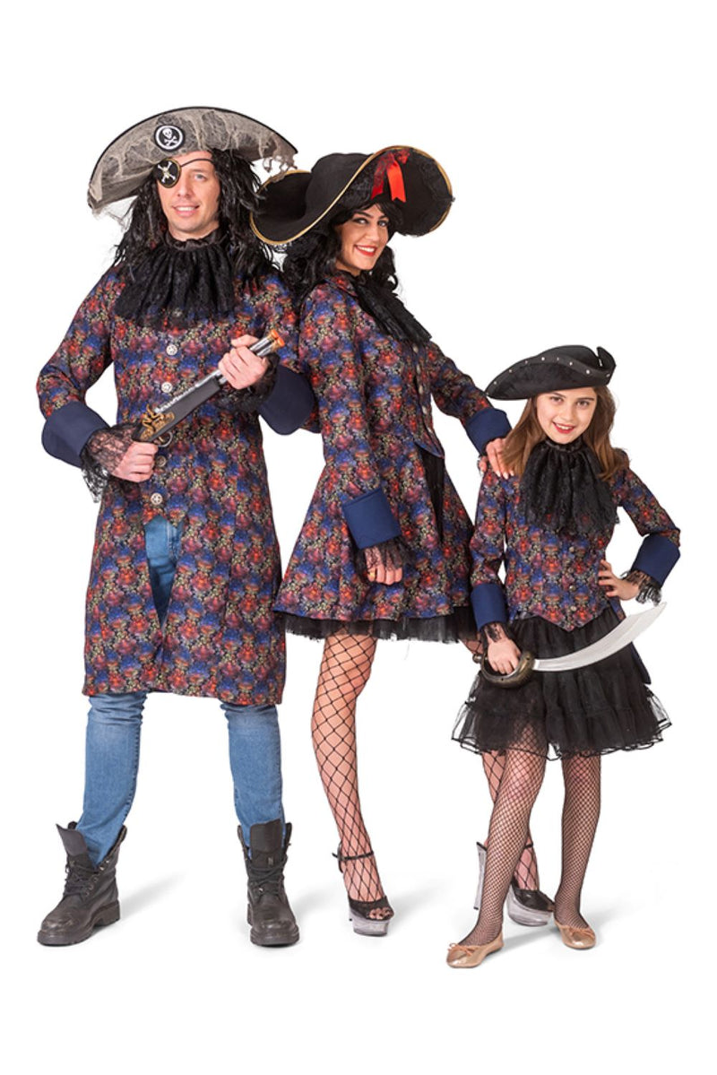 Barock Pirat Musketier Kostüm für Herren mit Totenköpfen - Bunt