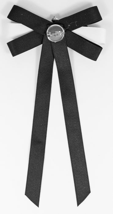 Brosche Barock Schleife mit Krone - Schwarz Weiß