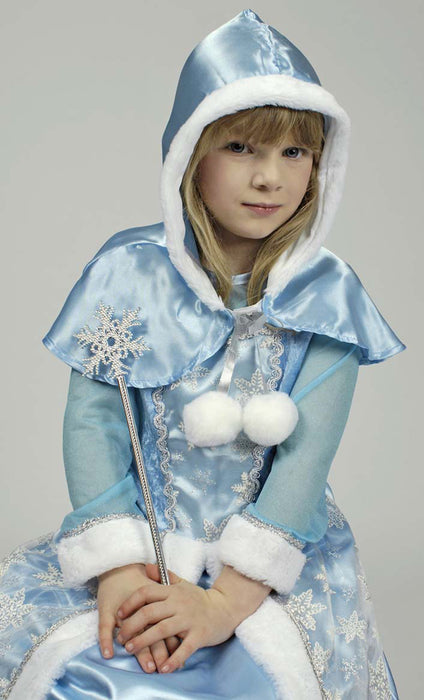 Schneekönigin Eisprinzessin Glitzer Kostüm für Mädchen - Hellblau | Kleid mit Cape und Zauberstab