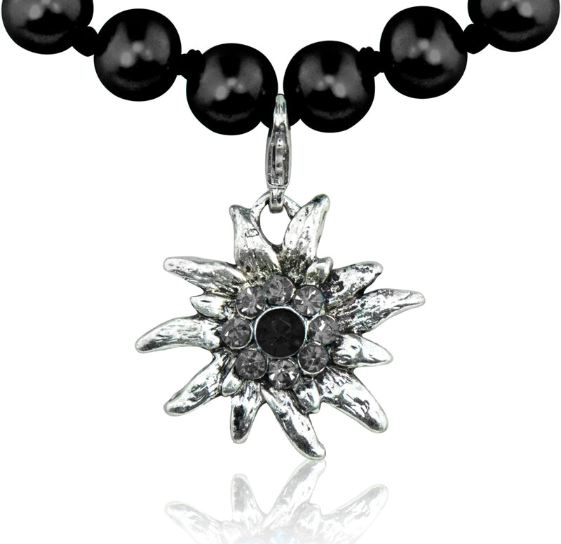 Farbige Perlenkette mit Edelweißanhänger - Schwarz