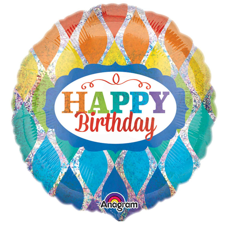 ABC18 Folienballon "Happy Birthday" Triangel Holo Bunt | Ø 43 cm