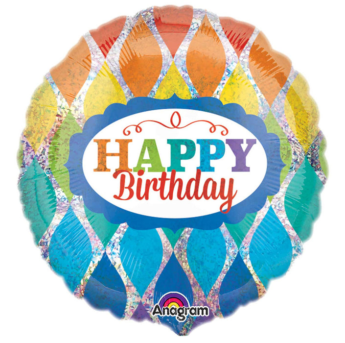 ABC18 Folienballon "Happy Birthday" Triangel Holo Bunt | Ø 43 cm