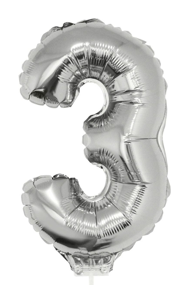 Zahlen Folienballon 41 cm mit Stab - Silber | Dekoration Geburtstag Jahrestag