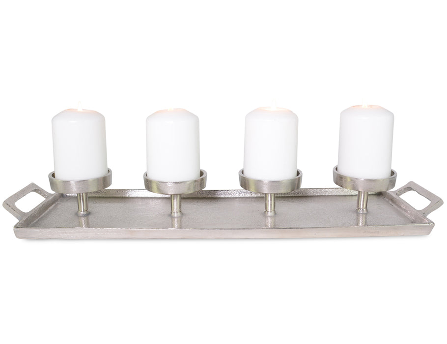 Kerzen Tablett Adventsleuchter Kerzenhalter Länglich 54 x 16 cm | 74536 - Silber Metall