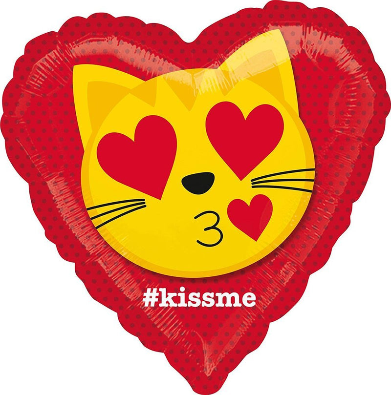 ABC18 Herz Folienballon "Emoticon Love Cat" Küssende Katze | Ø 43 cm