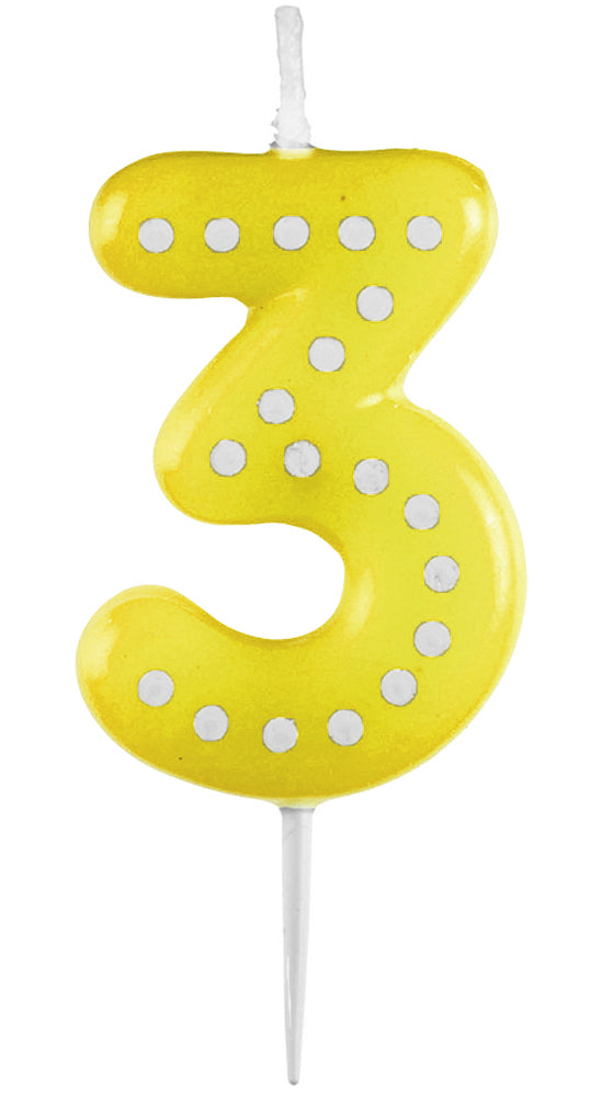 Zahlenkerze mit Punkten 6,5cm | Gelb # 3