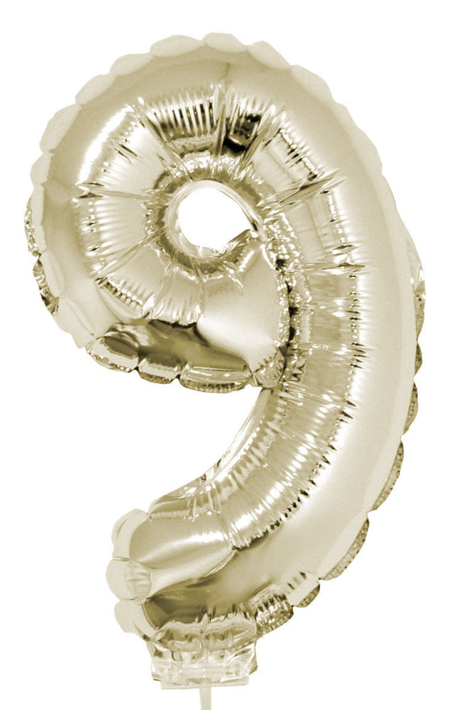 Zahlen Folienballon 41 cm mit Stab - Champagner Zahl 9