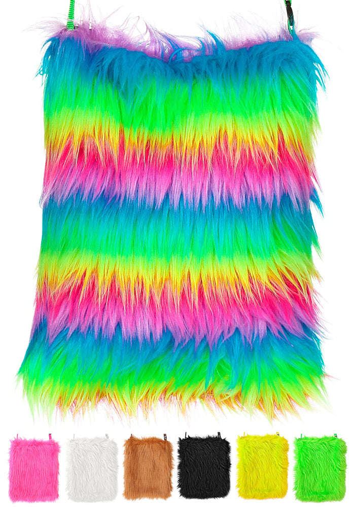Neon Plüsch Handtasche 24 x 20 cm - Kostüm Zubehör 80er Jahre Rave Fasching Party
