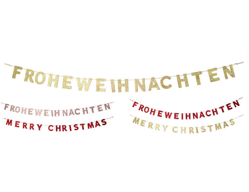 Glitzer Holz Girlande "FROHE WEIHNACHTEN" 190x10 cm | Adventsdekoration