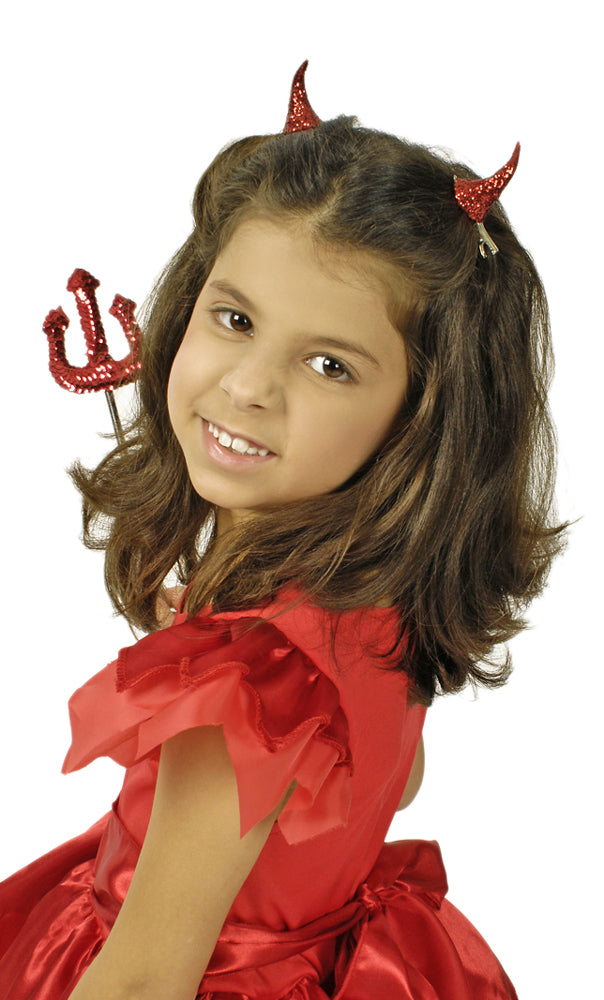 Glitzer Teufelshörner zum Kostüm - Haarclips | Rot