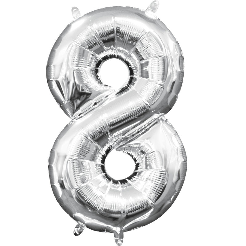Mini Zahlen Folienballon 35 cm - Silber Zahl 8