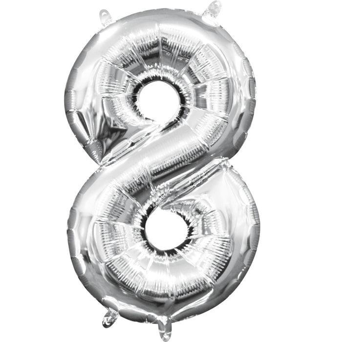 Mini Zahlen Folienballon 35 cm - Silber Zahl 8