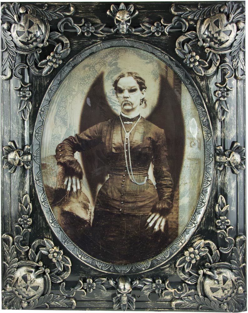 Halloween Party Dekoration | Gruseliges Effektbild Wandbild mit Leuchtaugen und Sound |  Damen Portr