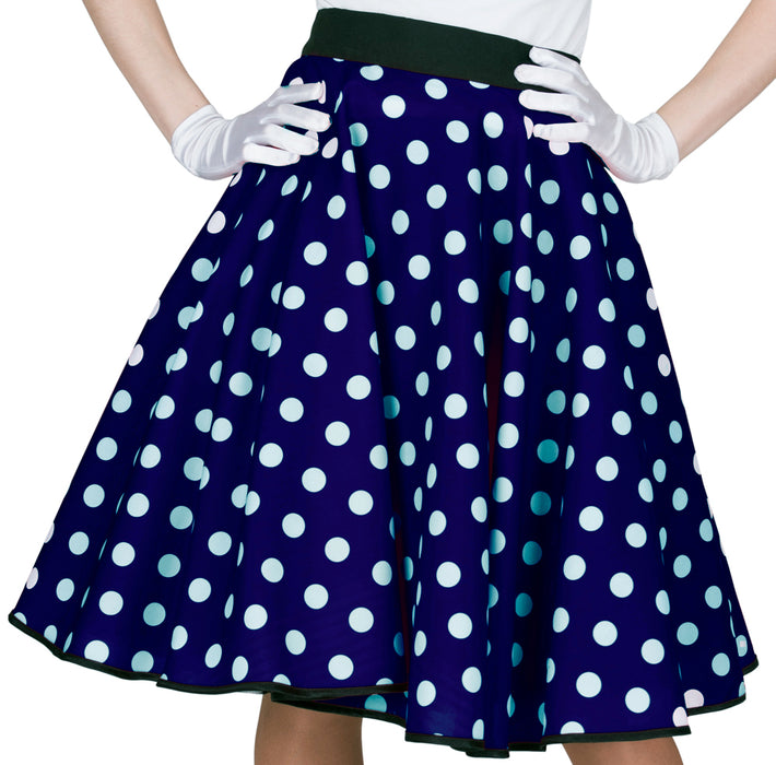 Fifties Punkte Tellerrock für Damen mit Halstuch | Blau Weiß