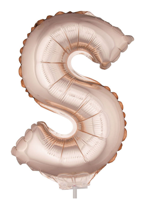 Buchstaben Folienballon mit Stab 41 cm - Roségold Buchstabe S