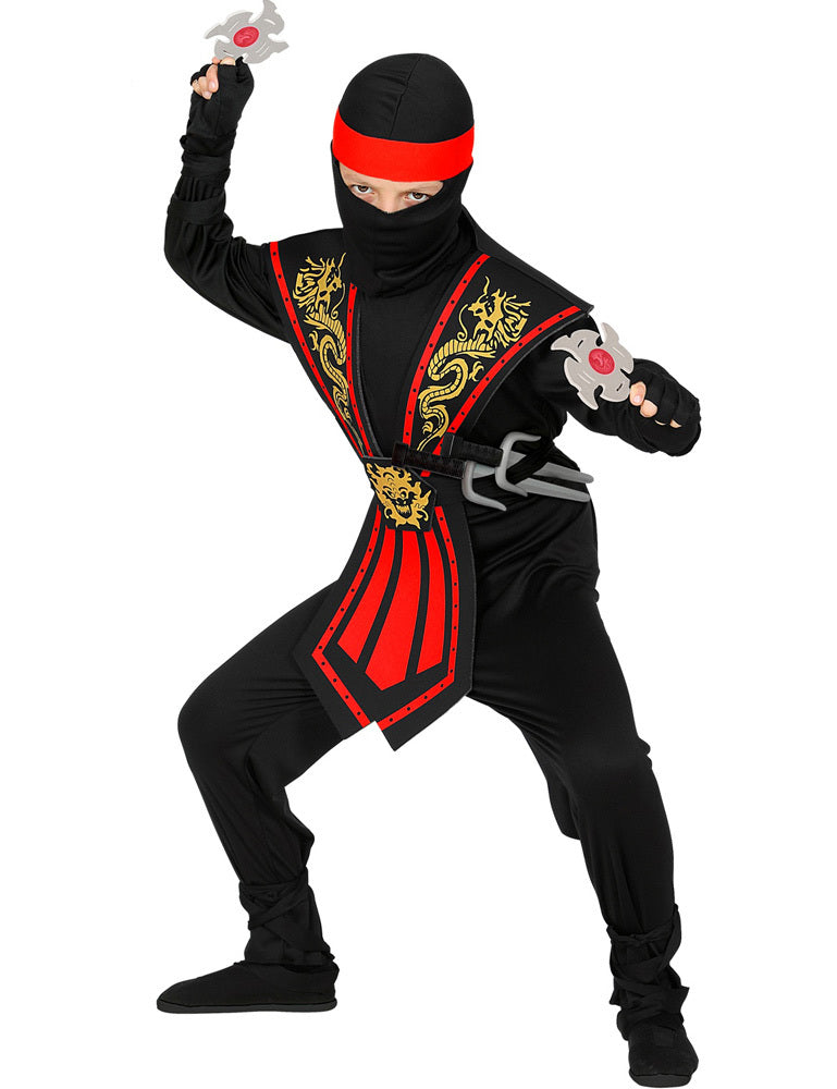Ninja Kostüm mit Zubehör für Kinder | Rot Schwarz