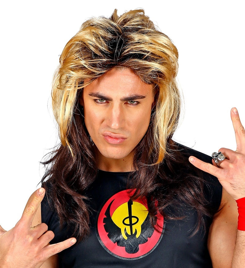80er Jahre Rockstar Vokuhila Perücke | Blond Braun