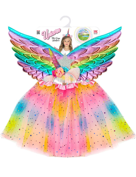 Einhorn Kostüm Set "Rainbow" für Mädchen - 3-tlg. mit Flügeln