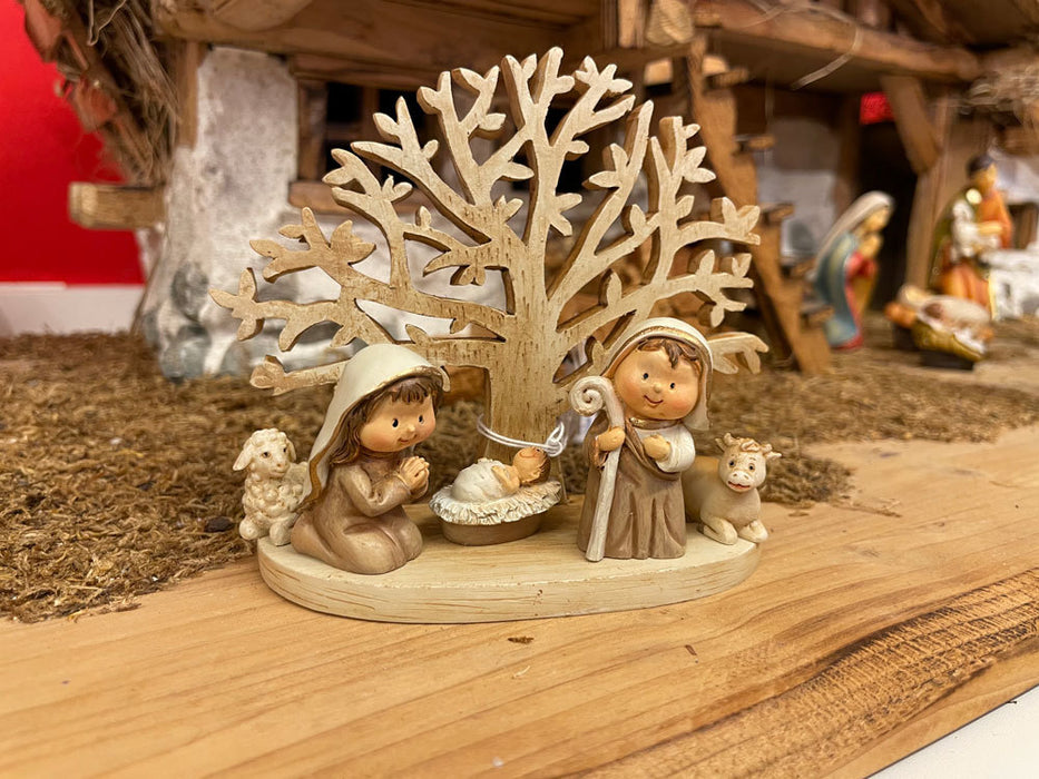 Kinderkrippe mit Baum 12 x 10 cm | 78561 - Weihnachtskrippe Krippenfiguren