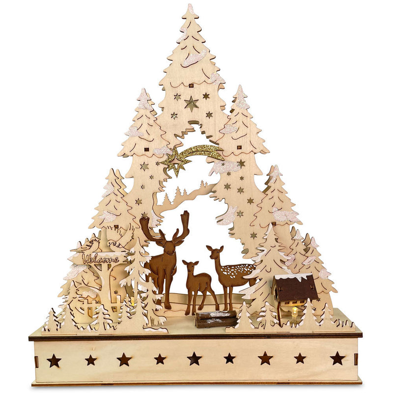 Riffelmacher LED Schwibbogen "Hirsche und Tannen" 29 x 39 cm - 76145 | Natur