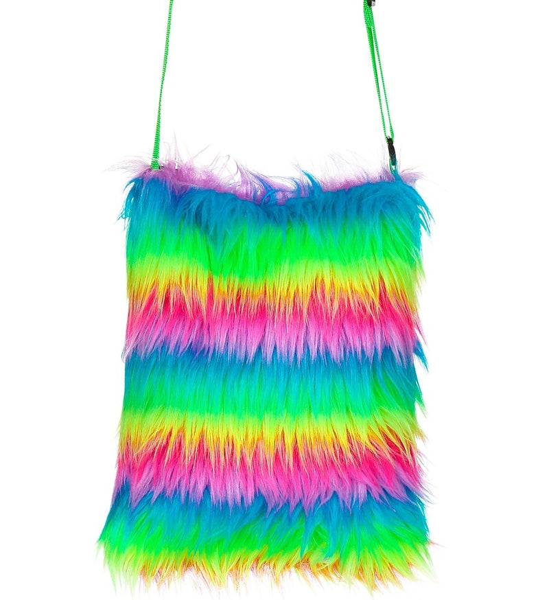 Neon Plüsch Handtasche 24 x 20 cm - Kostüm Zubehör 80er Jahre Rave Fasching Party