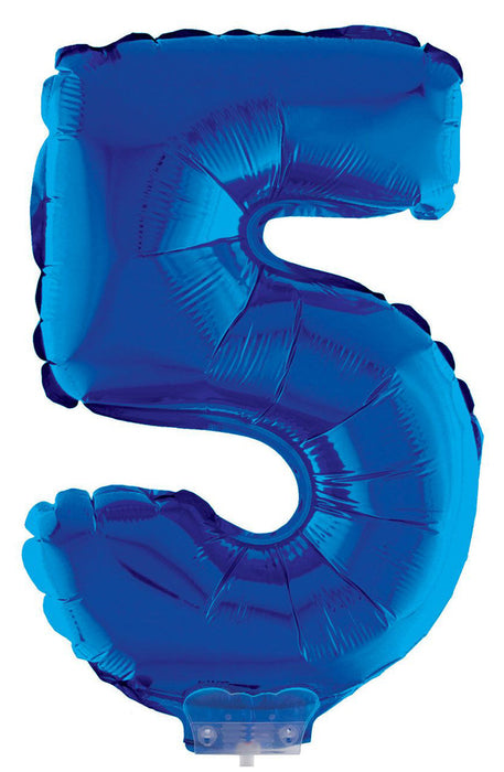 Zahlen Folienballon 41 cm mit Stab - Blau Zahl 5