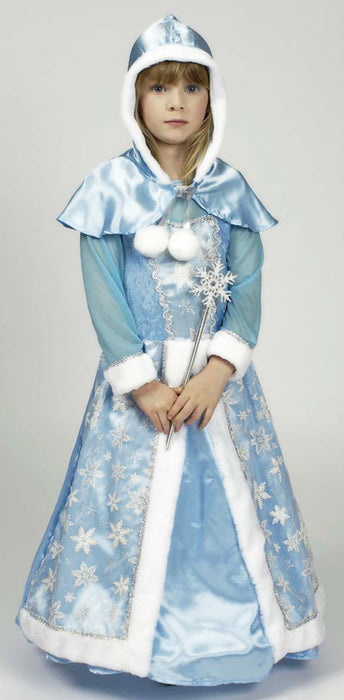 Schneekönigin Eisprinzessin Glitzer Kostüm für Mädchen - Hellblau | Kleid mit Cape und Zauberstab