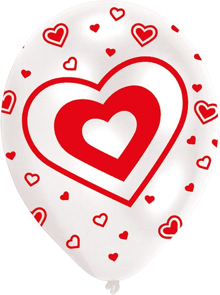 "Herzen" Runde Latexballons Luftballons 27,5 cm Globaldruck - 6 Stück Weiß Rot