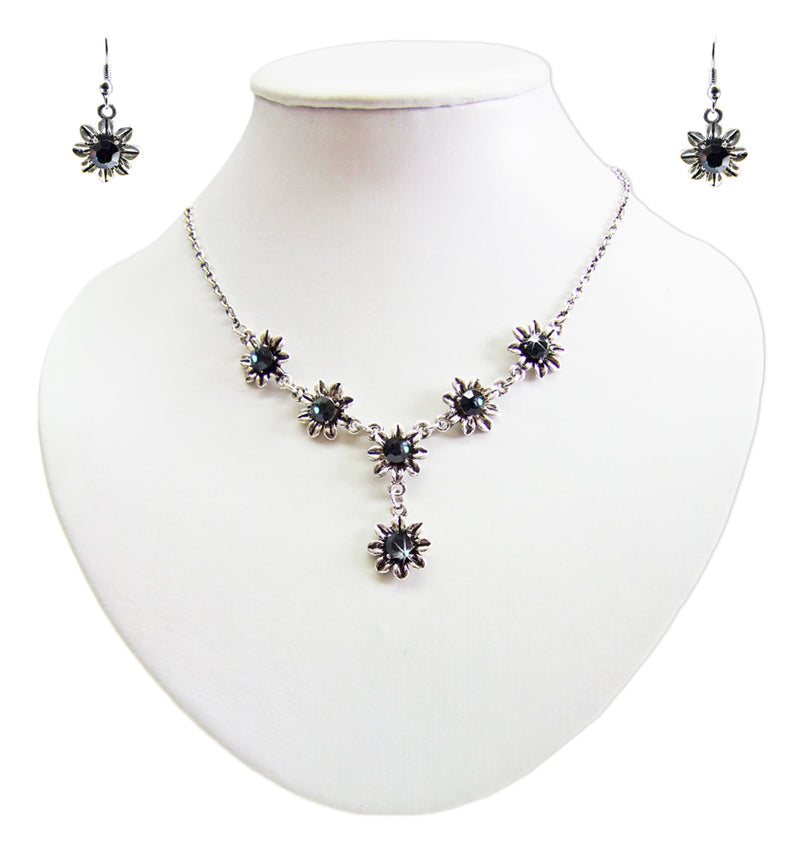Blumen Collier mit Ohrhängern - Ozeanblau