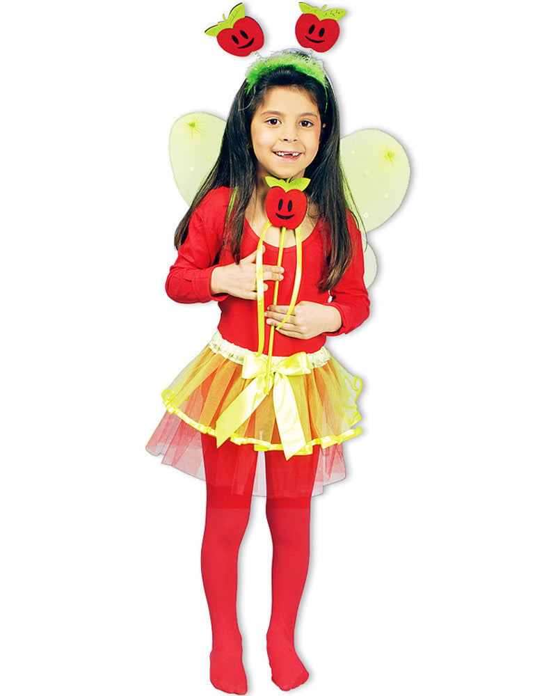 Apfel Kostümset für Mädchen | 4-tlg. mit Tütü und Feenflügeln