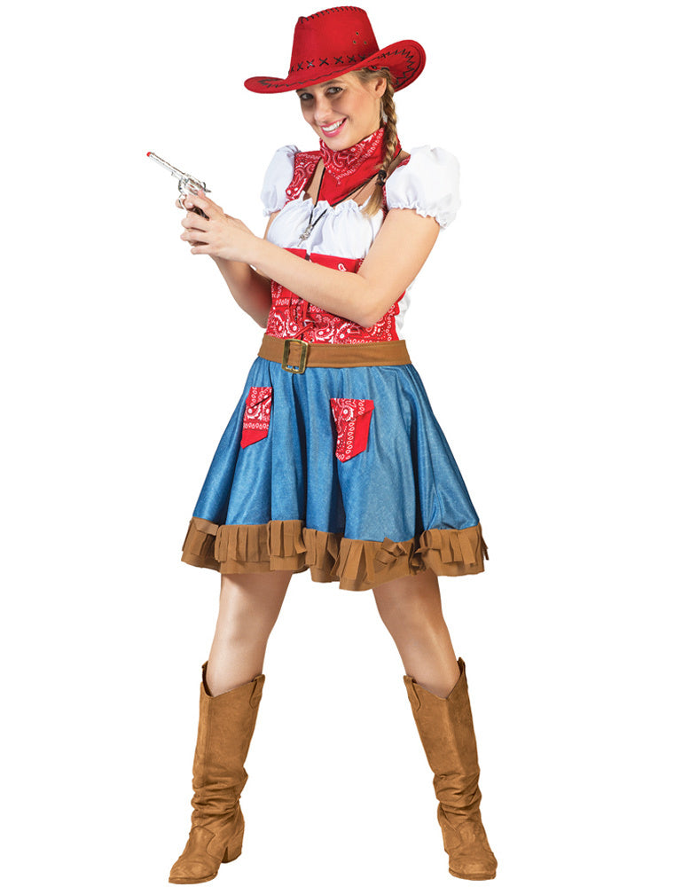 Cowgirl Kostüm "Arizona" für Damen - Blau Rot | Cowboykostüm Kleid