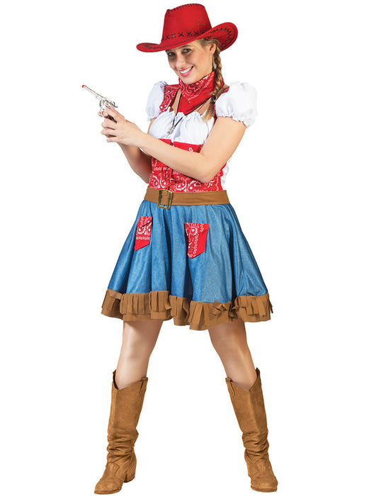 Cowgirl Kostüm "Arizona" für Damen - Blau Rot | Cowboykostüm Kleid