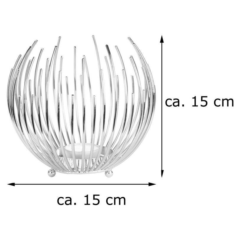 Teelichthalter Strahlenkugel 15 cm | Silber
