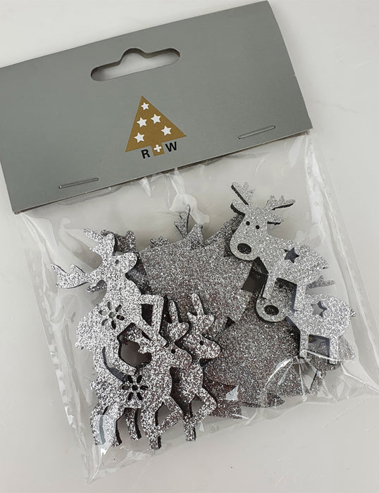 Riffelmacher Filz Streudeko mit Glitter ca. 4cm 70092 | Silber - Hirsche/Bäume
